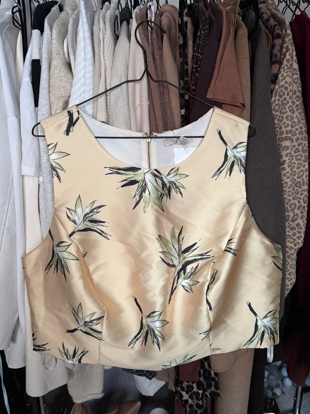 Addition Elle Cream Satin Floral Crop Top
